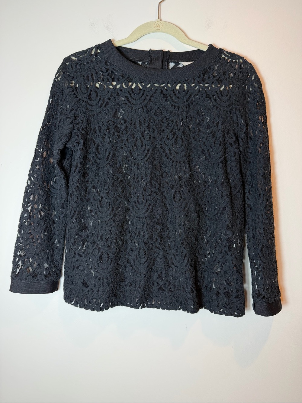  Banana Republic Black Lace Long Sleeve Back Button Top Blouse Medium